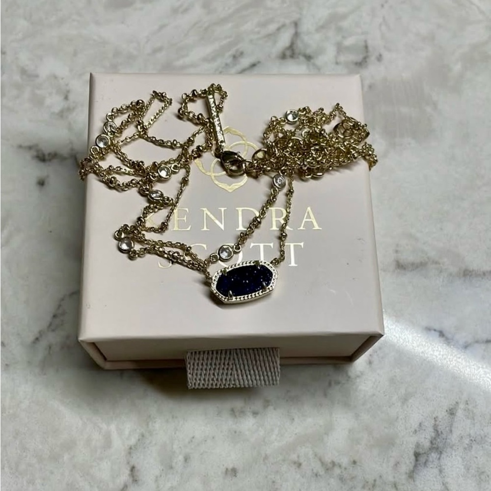 Kendra Scott Elisa Gold Necklace with Dark Blue Pendant